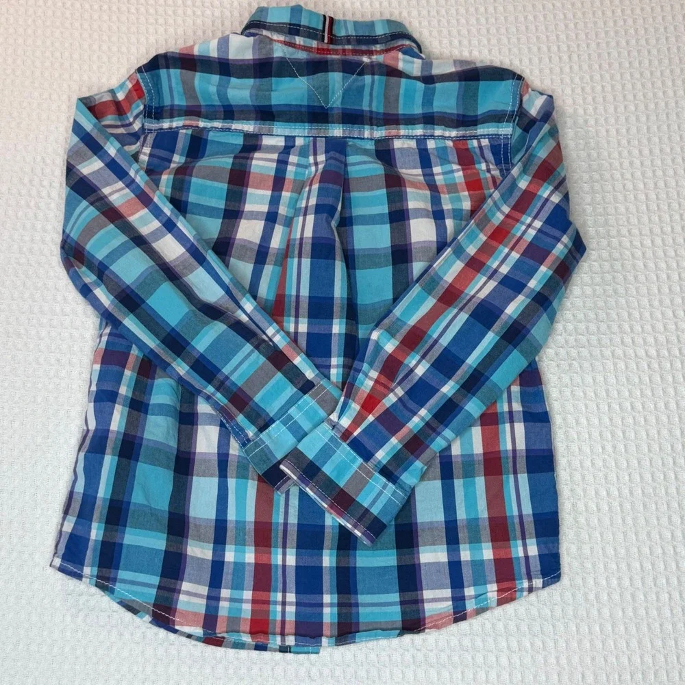 Tommy Hilfiger Kids Blue Red Plaid Long Sleeve Button‎ Down Shirt Size 7